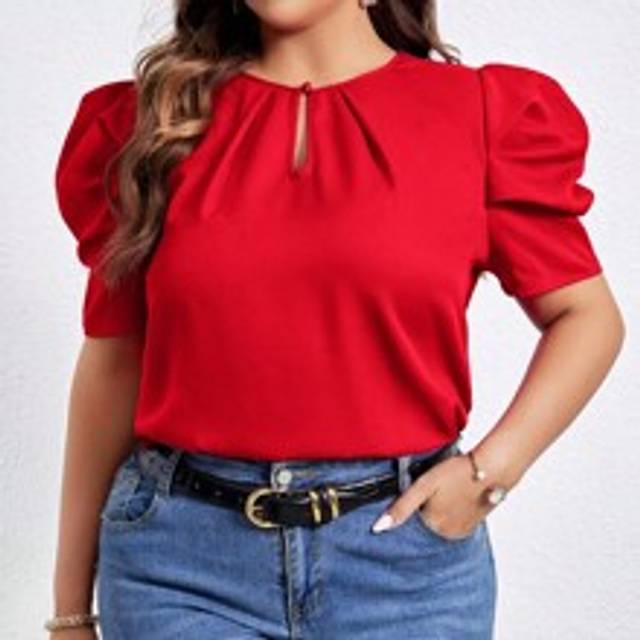 PrivÃ©a Plus Keyhole Neck Puff Sleeve Blouse