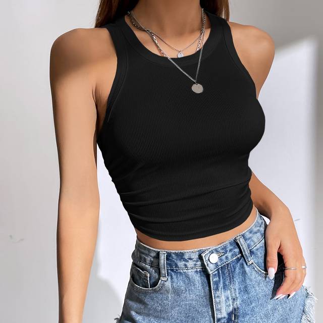 SHEIN Solid Ruched Side Crop Tank Top