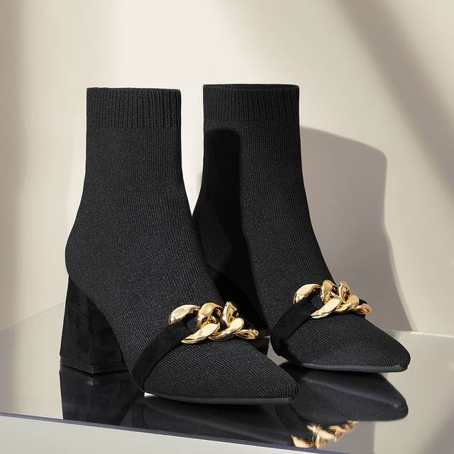 Cuccoo Women Shoes Valentine Days Day Versatile Fashion Elegant Chunky Heeled Black Sock Boots Vacation Shoes Summer For And Spring Shoes Spring Break Easter