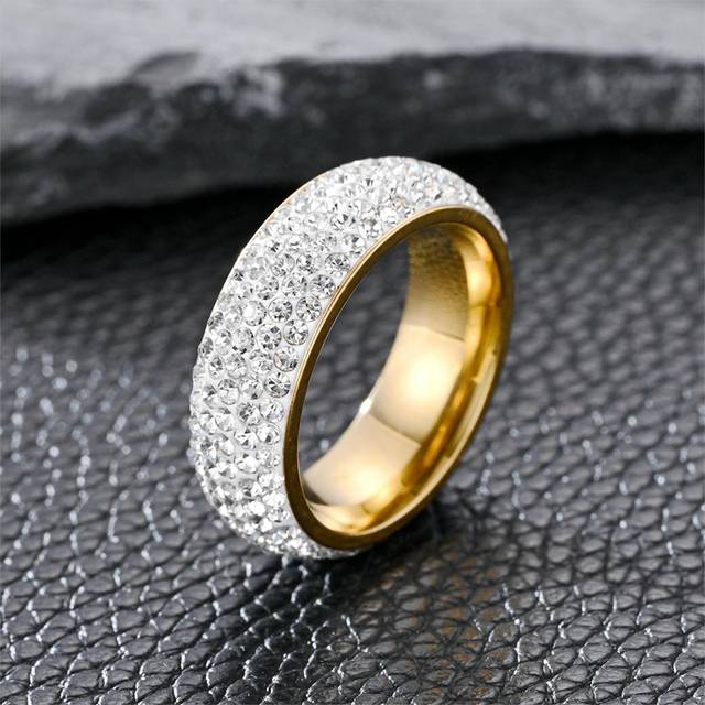 SHEIN 1pc Fashionable & Luxurious Titanium Steel Full Rhinestone Ring, Arc-Shaped Inlaid Rhinestone Couple Ring, Holiday Gift, Romantic Valentine&#39;s Day Popu