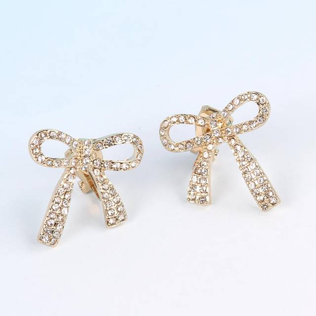 SHEIN 1pair High-grade Rhinestone Clip-on Earrings With Bow Design For Women, Elegant And Simple Style