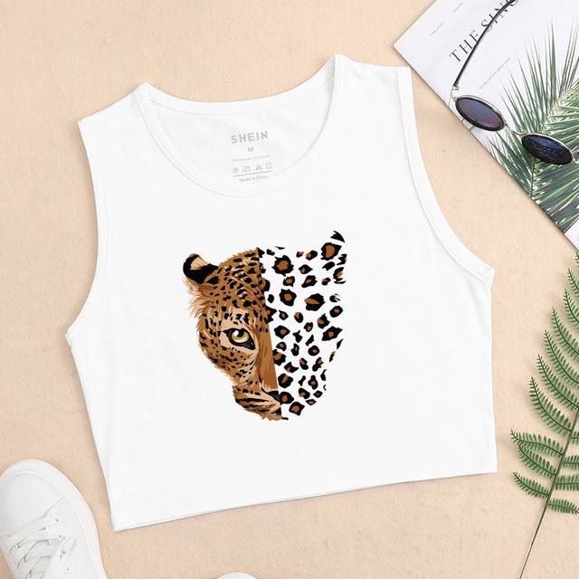 Djur Leopard Enkel Linne & Cami - Vitt (L,M,S,XL,XS)