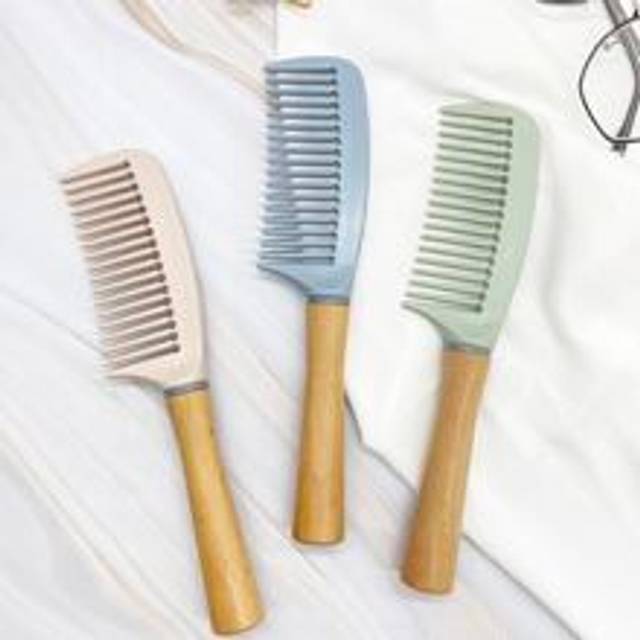salon fashion 1 Pc Detangling Hair Comb, European Style Color Block Design Massage Cushion Hair Brush With Standing Feature And Wooden Handle, Wide Tooth Comb, Fast