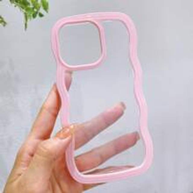 SHEIN Apple Baby Pink 3D Dual-Layer Wavy Scratch-Resistant, Sweat-Proof And Fingerprint-Proof Phone Case, Compatible With IPhone