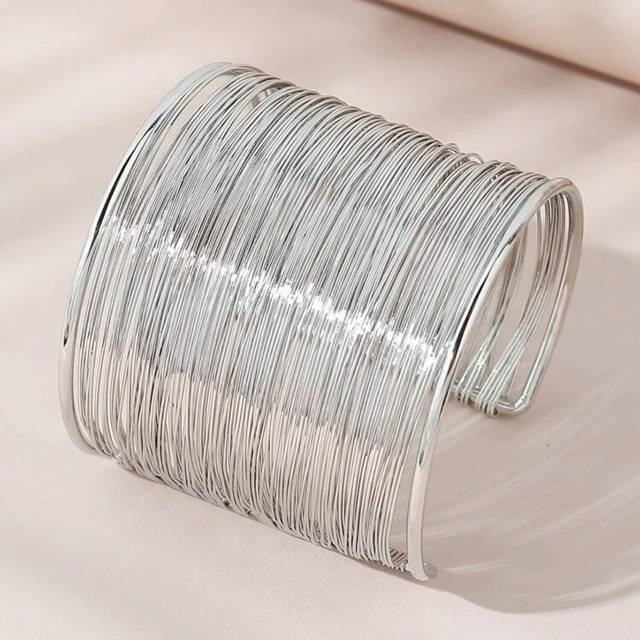 SHEIN European & American Classic High-End Luxury Women&#39;s Twisted Iron Wire & Iron Alloy Bangle, Silver Color