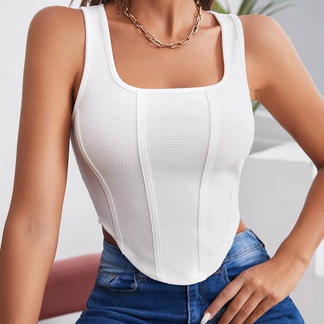 SHEIN Square Neck Hanky Hem Tank Top