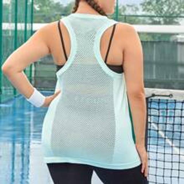 SHEIN Plus Hollow Out Fishnet Insert Sports Tank Top,Women Tennis Outfit