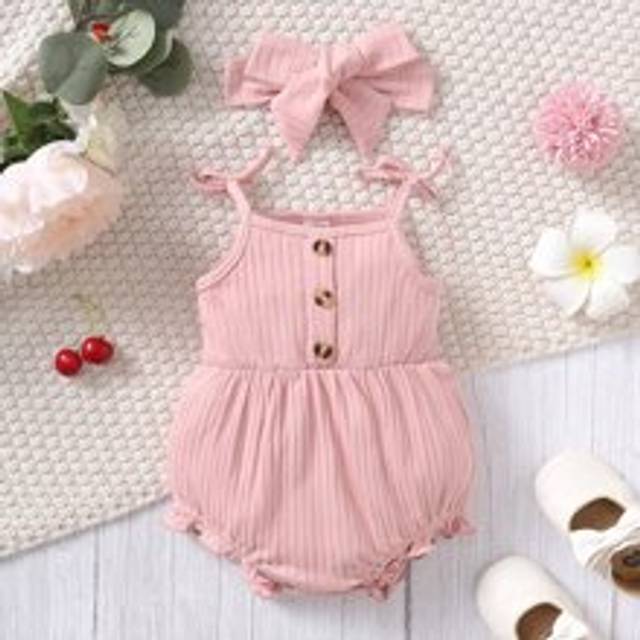 SHEIN Baby Girl Knot Shoulder Frill Trim Cami Bodysuit With Headband