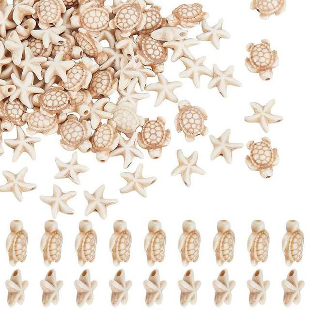 SHEIN 20pcs Lovely Turtle & Starfish Shaped Beads For Summer Holiday & Beach Jewelry Making