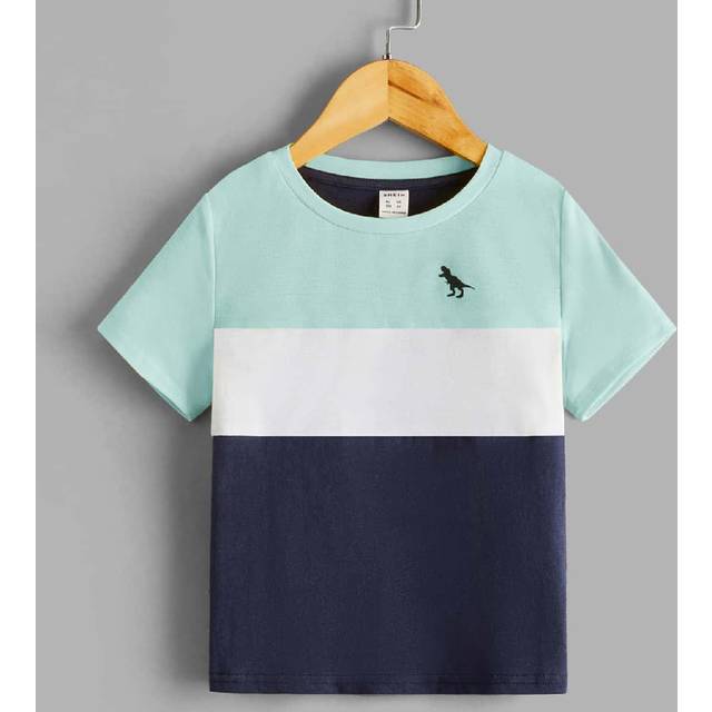 SHEIN Toddler Boys Dinosaur Print Colourblock Tee
