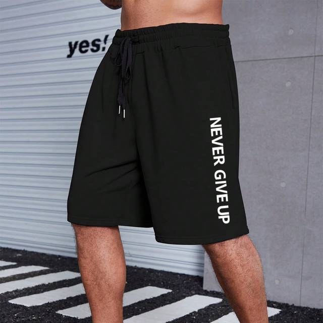 Manfinity Men Plus Slogan Graphic Drawstring Waist Shorts Pattern Letter Size