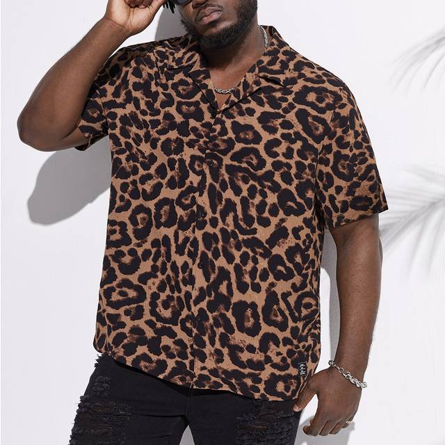 Manfinity Men Plus Size Leopard Print Shirt Short Sleeve Button Up Graphic Colorful Going Out Casual Shirt