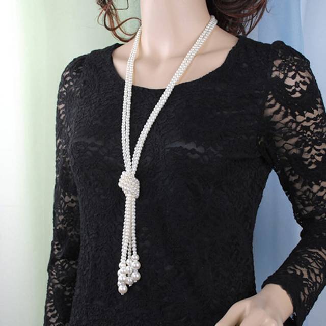 SHEIN Faux Pearl Decor Y Lariat Necklace