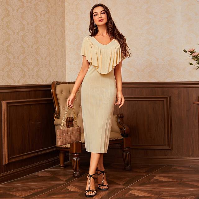 SHEIN Double V-neck Ruffle Detail Jumper Dress