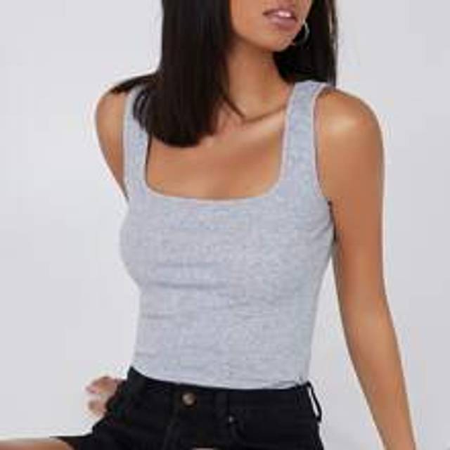 SHEIN Cotton Square Neck Solid Tank Top