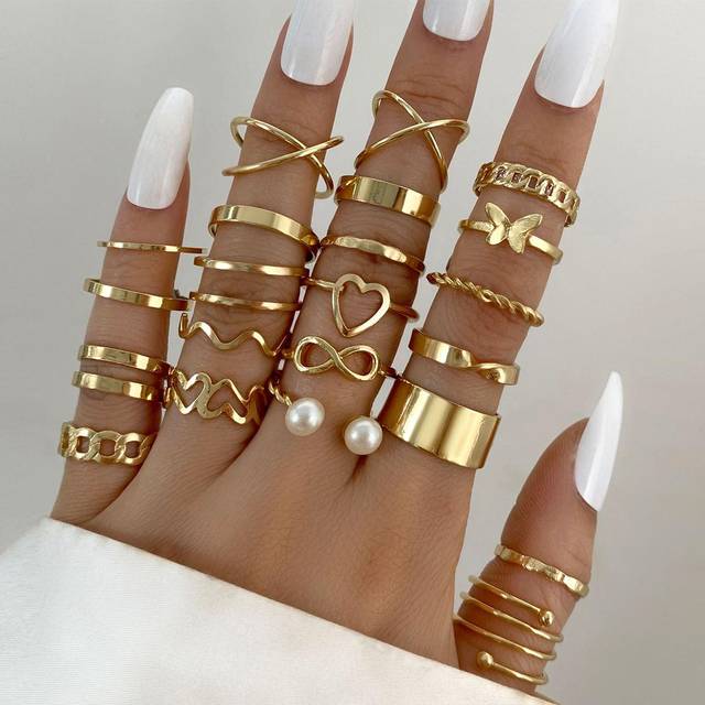 SHEIN 22pcs/Set Butterfly & Faux Pearl Decor Ring