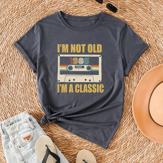 INAWLY Audiotape And Slogan Graphic Tee I&#39;M NOT OLD 1985 I&#39;M A CLASSIC Graphic Tees Women Tops