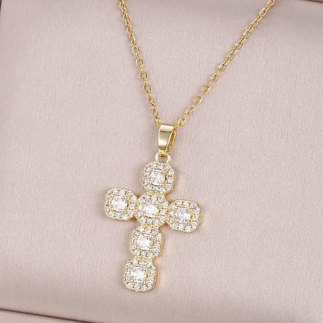 Nooxian Cubic Zirconia Cross Charm Necklace