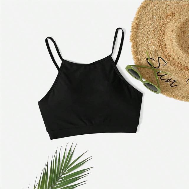 Tankini Topp Enfärgat Justerbar Rem - Svart (L,M,S,XL,XS)