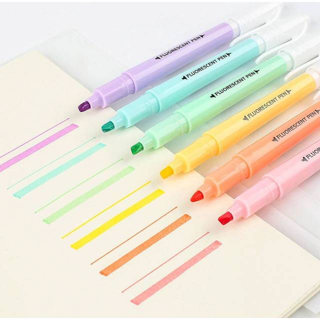 SHEIN 6colors/Set Dual-Tip Fluorescent Pen Set, Watercolor Pen, Creative Marker Pen, Dual-Tip Color Pen, Stationery Back To School