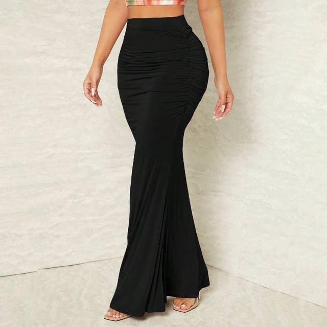 SHEIN Solid Ruched Mermaid Hem Skirt