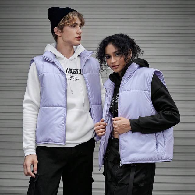 Manfinity 1pc Men&#39;s Zip Up Puffer Vest Coat