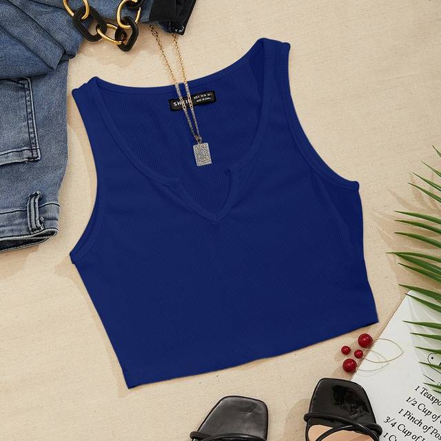 SHEIN Notch Neck Rib-Knit Tank Top, Going Out Top