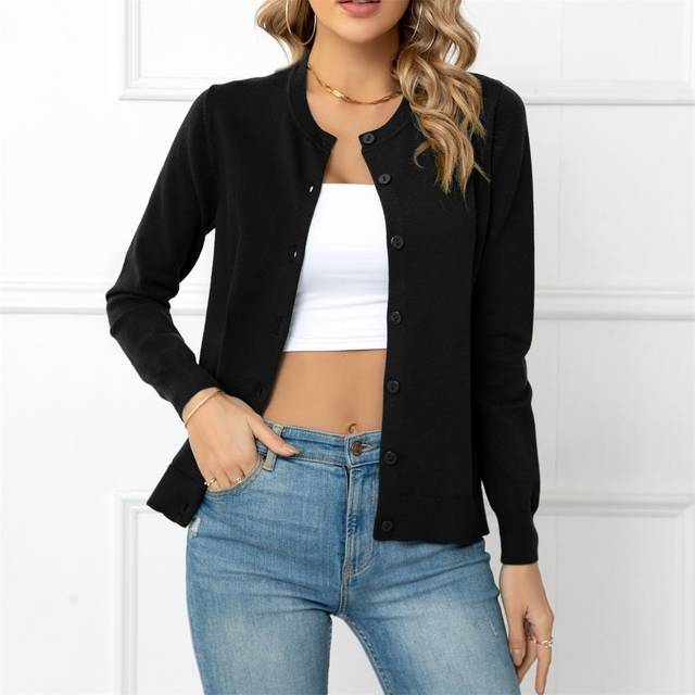DEARCASE Solid Button Front Cardigan,Long Sleeve Tops