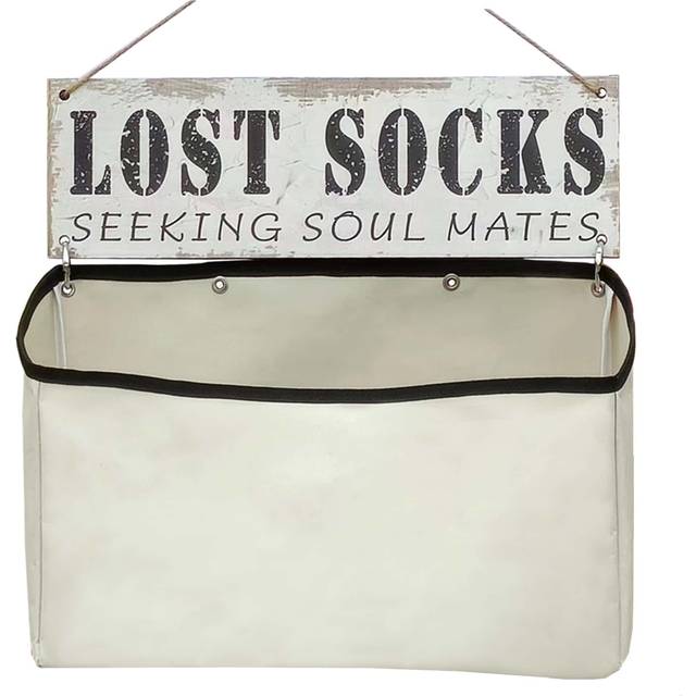 SHEIN Lost Socks Laundry Basket Wall Mounted,Laundry Room Wall Canvas Bag