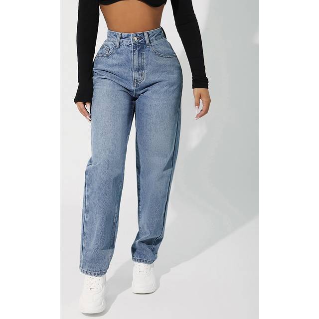 Mom Fit Jeans med hög midja med dragkedja - Ljustvätt (Petite XXS,Petite XS,Petite S,Petite M)