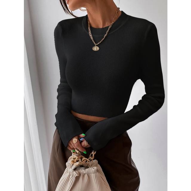 RosyDaze Solid Ribbed Knit Crop Jumper
