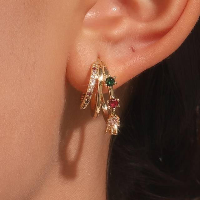 SHEIN 1pair Personalized High-End Exquisite Copper Inlaid Stud Earrings For Women, Random Color