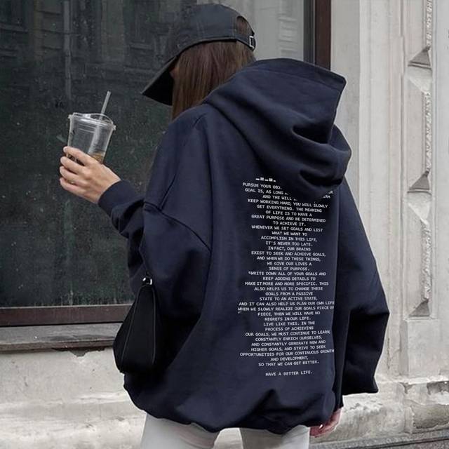 DAZY Slogan Graphic Drop Shoulder Hoodie PURSUE YOUR OBJECT,Long Sleeve Tops,Fall Clothes Sweatshirt
