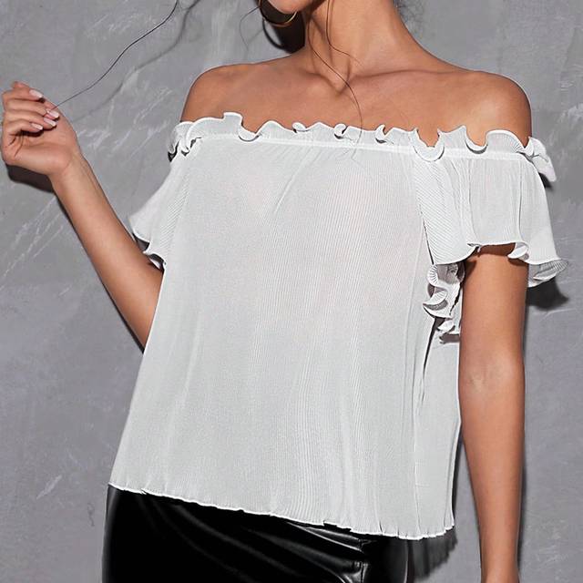 SHEIN Off Shoulder Frill Trim Blouse
