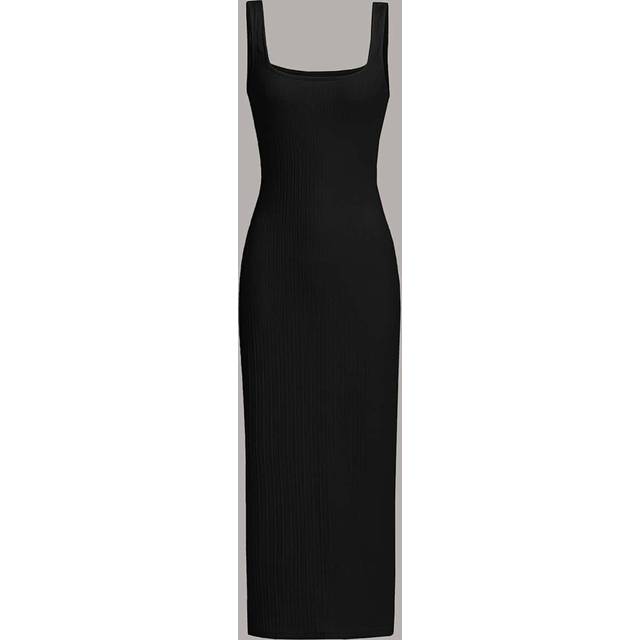 SHEIN Women&#39;s Solid Color Square Neck Ribbed Long Tank Dress, Casual,Summer Dresses For Women