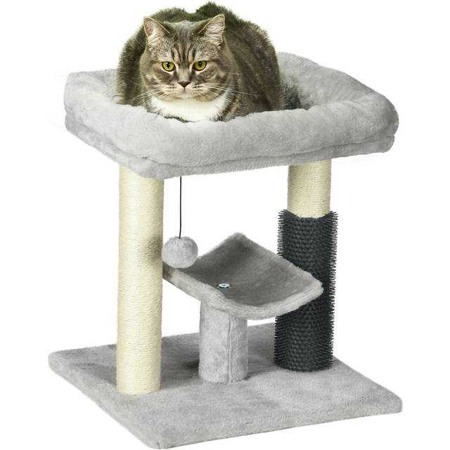 PawHut Small Cat Tree Tower w/ Scratching Posts - Bed - Perch - Self Groomer - Toy | TJ Hughes White