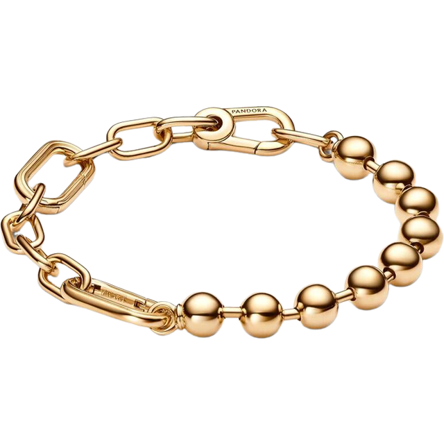 Pandora Gold Metal Bead & Link Chain Bracelet - 17cm