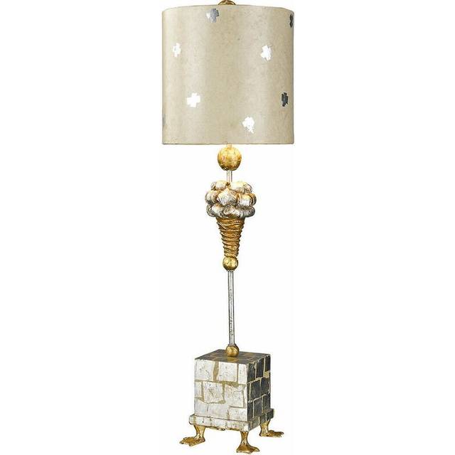 Table lamp duck feet square base cream & silver leaf cylinder shade led e27 60w