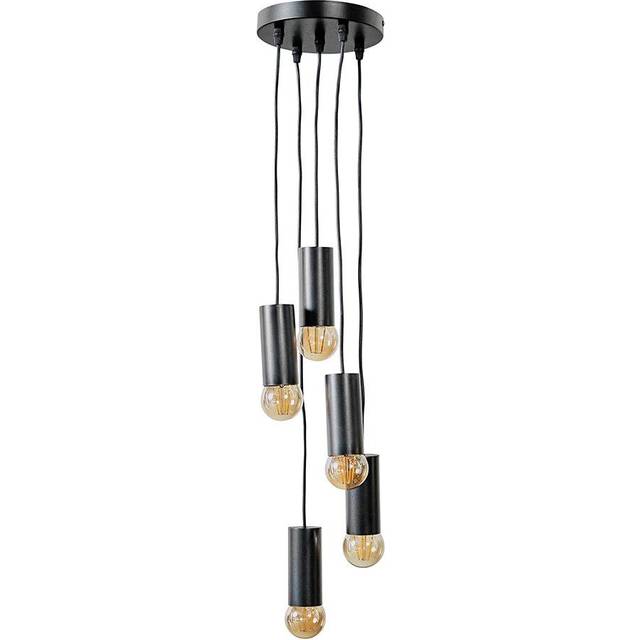 Minisun - Quintus Industrial 5 Way Matt Black Multi Drop Ceiling Pendant Light Fitting