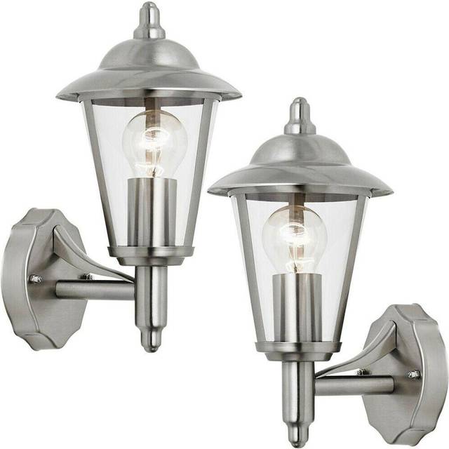 2 PACK IP44 Outdoor Wall Lamp Stainless Steel Traditional Lantern Porch Uplight