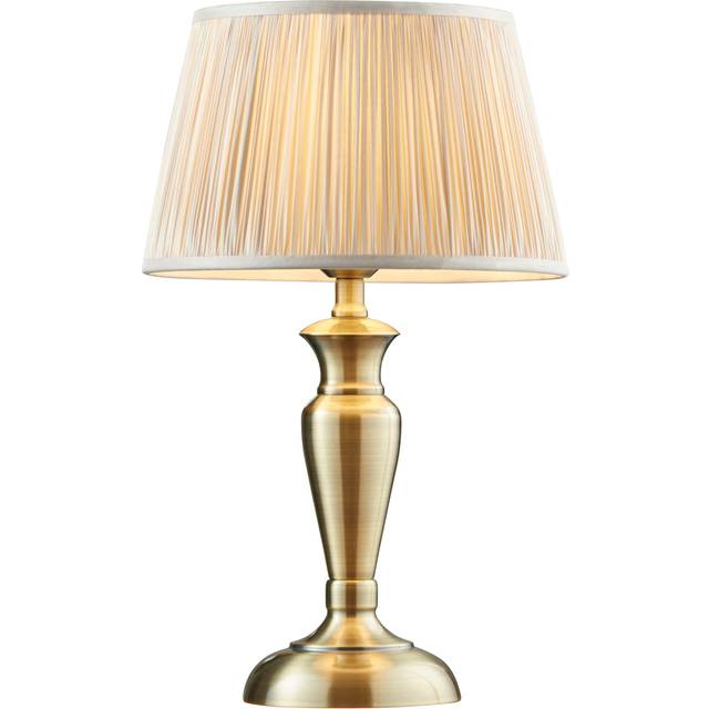 Table Lamp Antique Brass Plate & Oyster Silk 60W E27 Base & Shade e10533