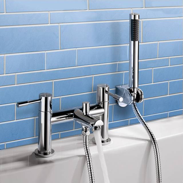 Blossom Modern Bridge Deck Mounted Bath Filler Shower Mixer Tap With Handheld Kit