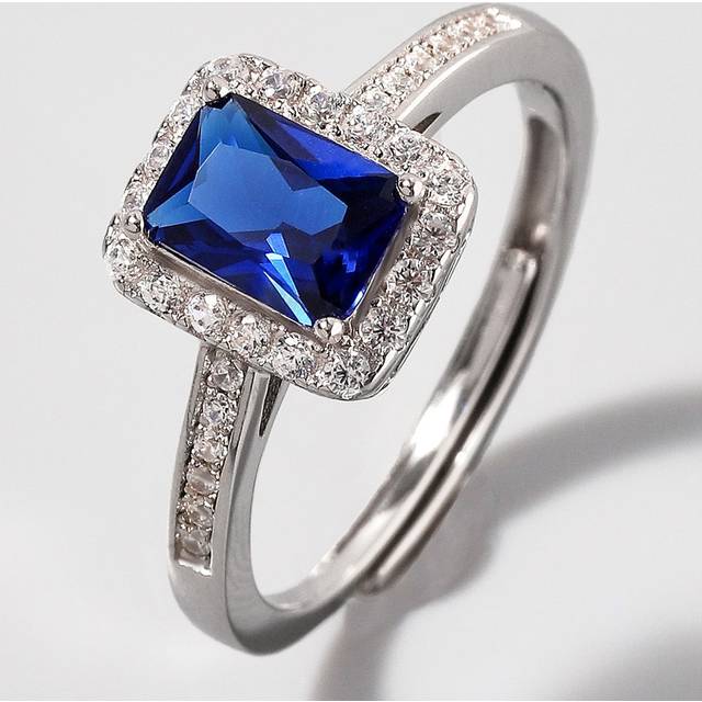 SHEIN Cubic Zirconia Decor Silver Wedding Band