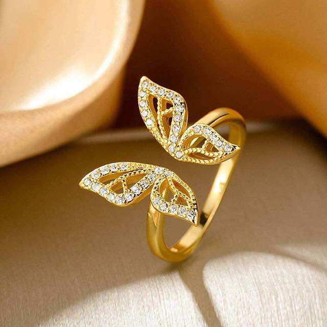 SHEIN Rhinestone Butterfly Decor Cuff Ring