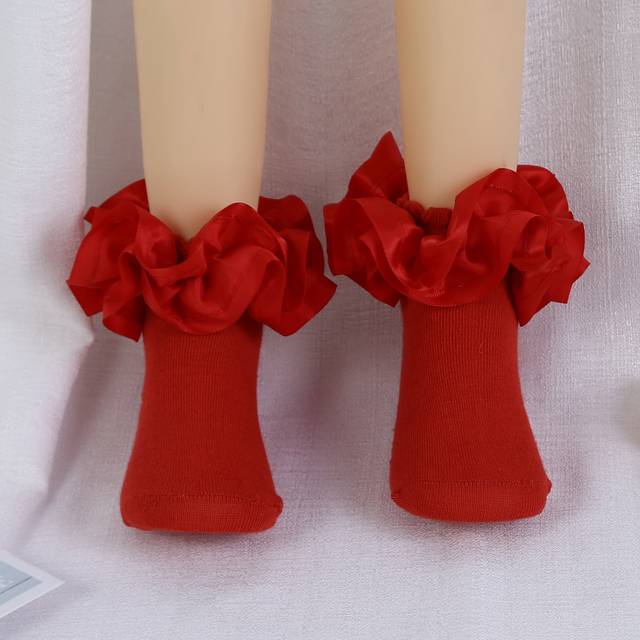 SHEIN 1 Pair Baby Girls&#39; Large Lace Ruffle 3D Lace Princess Dance Socks