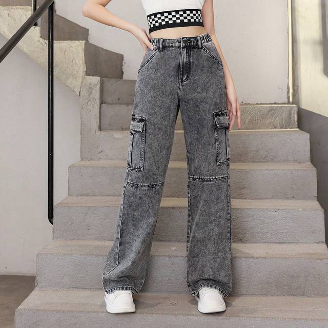 SHEIN Teen Girls Flap Pocket Side Cargo Jeans