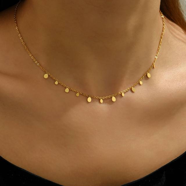 SHEIN Gold Plated Stainless Steel Teardrop Shape Choker Necklace, Perfect For Daily Wear, Festival Gift, Sister Gift