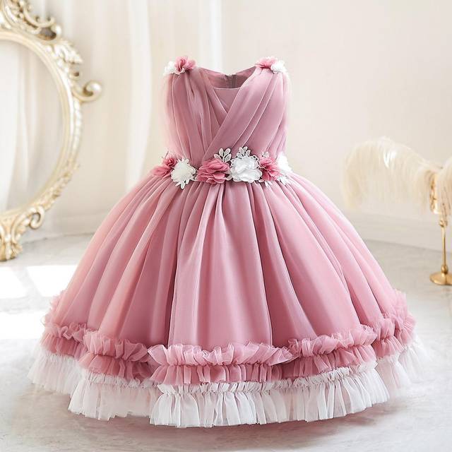 SHEIN Young Girls&#39; Valentine&#39;s Day Party Princess Dress With 3D Floral Mesh Tulle Skirt, Suitable For Children&#39;s Birthday Gifts, Party, Wedding, Performance