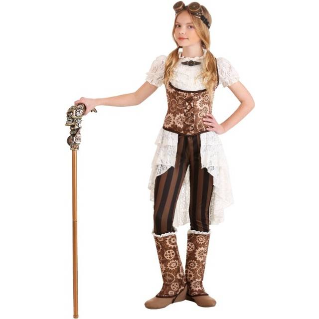 Steampunk Victorian Lady Costume for Girls | Historical Costumes - Brown&#47;Yellow&#47;White (S)
