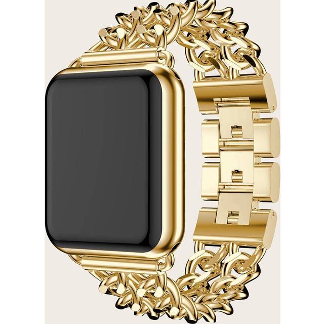SHEIN Double Row Stainless Steel Cowboy Chain Bracelet Strap Compatible With Apple Watch Series 10/9/8/7/6/5/SE, Gold Color